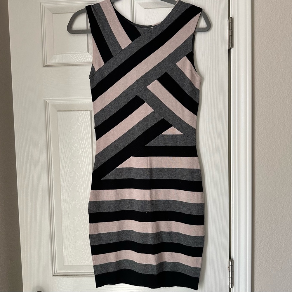 Ted Baker London Knit Bodycon Dress Pink Grey Stripe Black Size 1